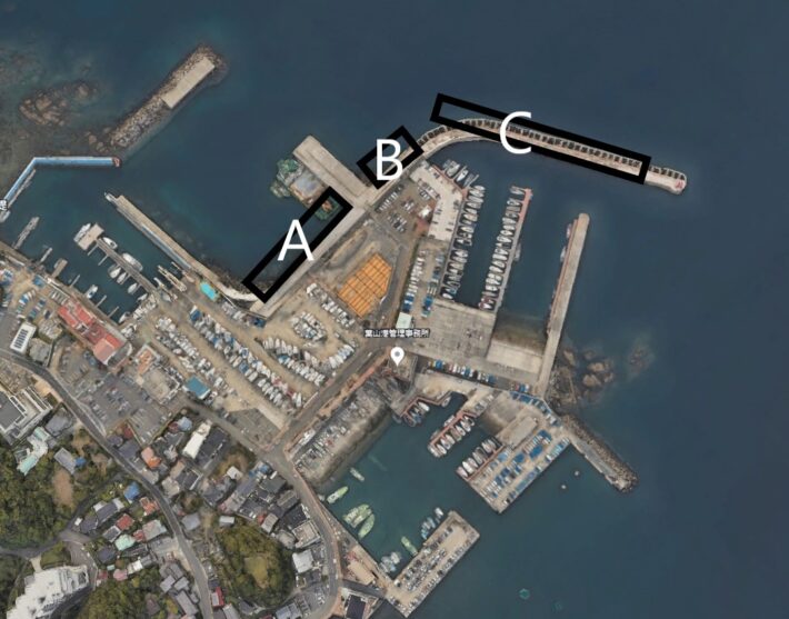 葉山港の釣り場マップ